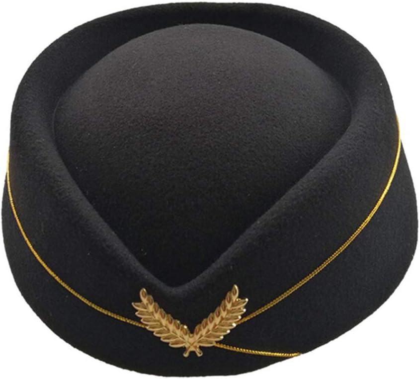 Khxypm 86 Beret Cap Ms. Elegant Wool Airline Flight Attendant Hat Costume Etiquette Cap Female used for (Color : Black)