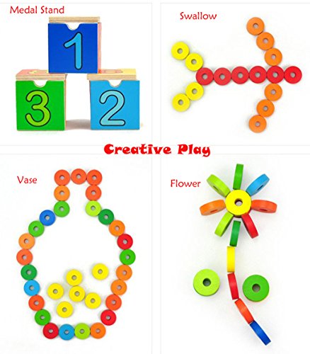 Toys of Wood Oxford Wooden Stacking Rings Sorting Toy Counting Game with 45 Rings - Counting Ring Stacker for 3 Year Old Suitable for Montessori Learning - Thumbnail 4