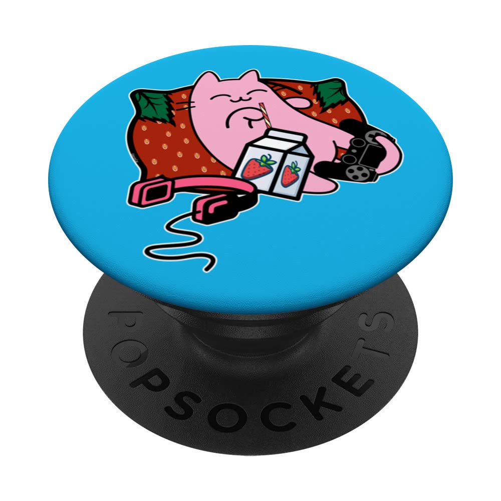 Strawberry Shake Strawberry Milk Pink Cat PopSockets Swappable PopGrip