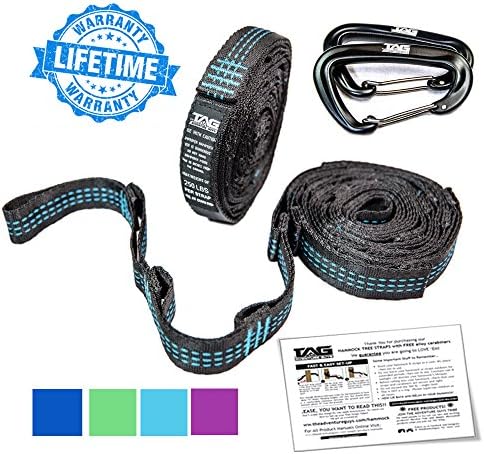 TAG XL Hammock Straps with Carabiners - Hammock Tree Straps each 9 ft Long (18 ft total) with 20 Loops (40 Total) - Hammock Straps for Tree Made w/ 100% No Stretch Polyester &amp; Super Easy to Setup