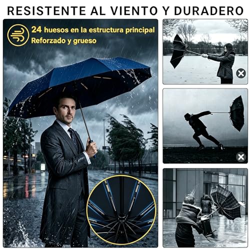 MXCOCO Paraguas Plegable Automático, Paraguas de Bolsillo para Lluvia y Sol, Sombrilla Plegable Grande Resistente al Viento y Lluvia con Protección UV, Portátil para Hombres y Mujeres