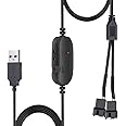 Delinx 8W DC 12V PC Cooling Fan Speed Control,USB to Dual 3-Pin 4-Pin Fan Power Adapter Cable,DC 5V Step up 5-12V Adjustable,with 2-Way Splitter Cable