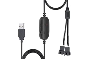 Delinx 8W DC 12V PC Cooling Fan Speed Control,USB to Dual 3-Pin 4-Pin Fan Power Adapter Cable,DC 5V Step up 5-12V Adjustable,with 2-Way Splitter Cable