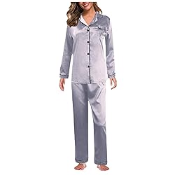Womens Satin Pajamas Set Long Sleeve Sleepwear