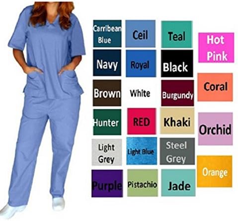 Womens V-Neck Solid Scrub Set Top and Pant 2 Piece Sets Sizes XS-2XL (5XL, Steel Grey)
