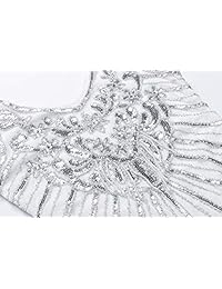 Vestido de mujer de los años 20 con cuello en V, diseño de lentejuelas, con flecos y borlas