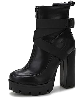 cairo black lycra buckle platform ankle boots