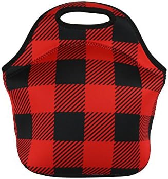 Insulated Neoprene Lunch Bag For Girls Kids Teens Women. Washable Reusable Soft Lunch Tote | Adult Lunch Box For Work Picnic Travel Gym | Great For Gifts | Red Buffalo Plaid