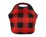 Neoprene Lunch Bag, Eco-Friendly Lunch Tote With Zipper- Reusable-Washable Insulated Carrying Bag To Keep Your Food Fresh– Stylish Unisex Picnic Bag For Women and Adults -Red Buffalo Plaid