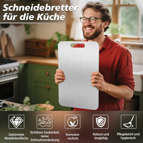 3 Pieces Titanium Chopping Board, S316 Chopping Board, Stainless Steel, BPA-Free Double-Sided Food Titanium Cutting Board, Ideal for Meat, Bread, Vegetables & Fruit