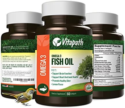 Omega 3 Fish Oil High potency 1480mg, Essential Fatty Acid Combination, High in EPA and DHA 60 Lemon flavored Softgels, Supports Immune, Joint, Skin, and Mental Health By VitaPath