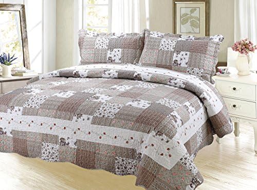 Plaid Printed Bedding 3 Piece / Bedspread / Coverlet / Quilt Set