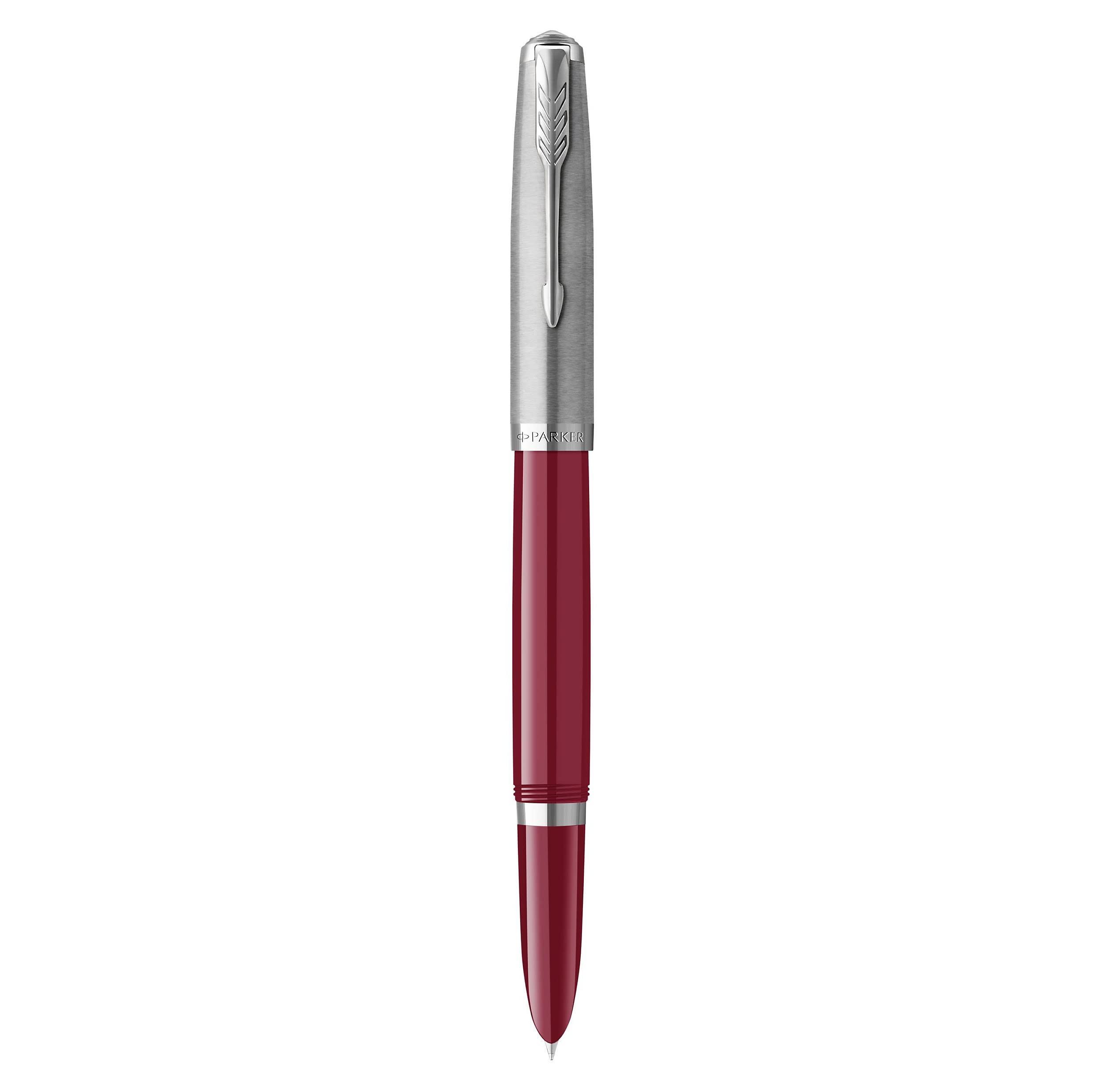 Parker 51 Fountain Pen | Burgundy Barrel with Chrome Trim | Fine Nib with Black Ink Cartridge | Gift Box