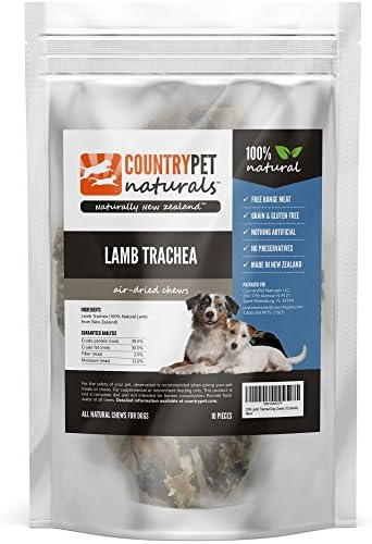 CountryPet Naturals Lamb Trachea Chews for Dogs (10 Count) - Air Dried, Healthy Snack and Training Reward - 100% Natural, Grain Free, Gluten Free, Single Ingredient - Made in New Zealand