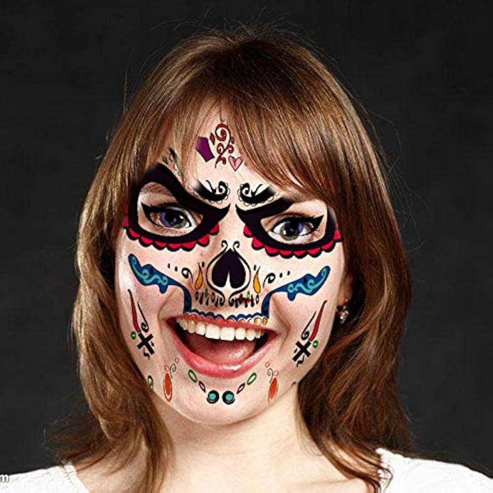 Leoars Halloween Temporary Face Tattoos, Day Of The Dead Sugar Skull