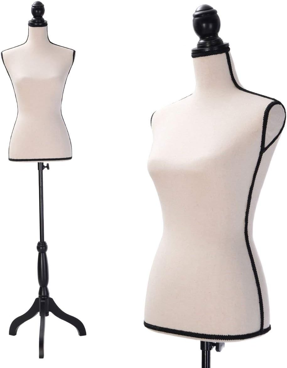 JAXSUNNY Beige Female Mannequin Torso Clothing Display W/Black Tripod Stand