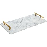 Juvale Marble Serving Tray - 15 x 7.5-Inch, Rectangular, Modern, Gold & White - Coffee Table Tray with Gold Handles & Marble Decor