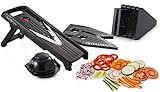 Slice&Cook Mandoline Slicer + FREE Recipes - Professional Mandoline V-Slicer - Vegetable Slicer - (Black) 5 Different Inserts For Fruit & Vegetables