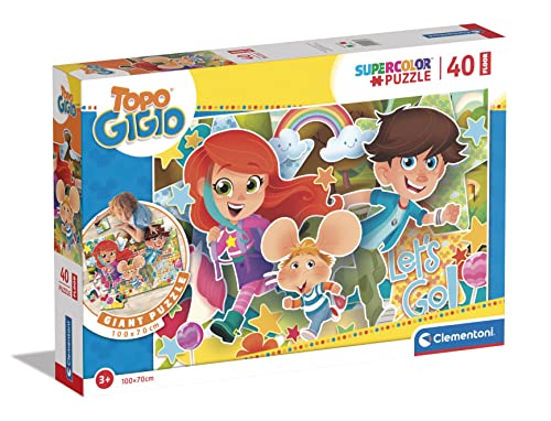 Clementoni -125 Topo Gigio Supercolor Gigio-40 Pieces-Made in Italy, 3 Years, Floor Children, Floor, Cartoon Puzzles, Large Tiles, Multicoloured, Medium, 25467