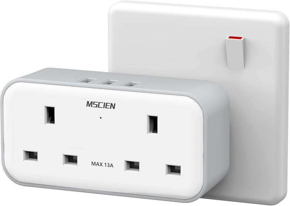 Mscien Multi Plug Extender with 4 AC Outlets and 3 USB Ports 13A UK Surge