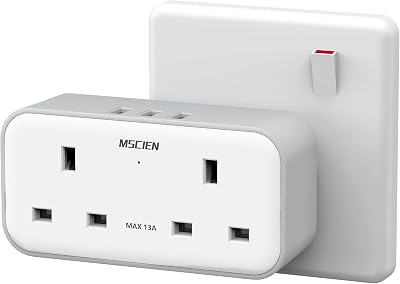 Mscien Multi Plug Extender with 4 AC Outlets and 3 USB Ports 13A UK Surge