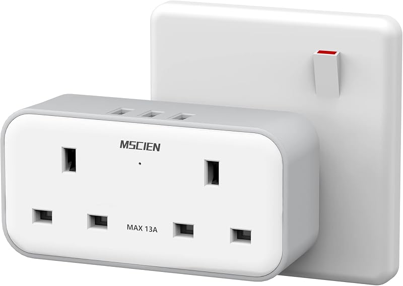Mscien Multi Plug Extender with 4 AC Outlets and 3 USB Ports 13A UK Surge