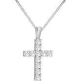 KRKC&CO Moissanite Cross Pendant For Women, S925 Sterling Silver, D Color, 0.66Carat, with 0.8mm 16+2" Rope Chain, Brilliant Excellent Cut Iced Out, 14K Gold, For Her