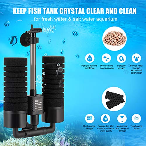 AQQA Aquarium Sponge Water Filter, Power Driven Double Biochemical