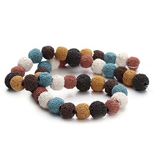 Lava Bead Kit, 300 Black Colored Loose Volcanic Lava Rock Stone Beads Balls Kit | 21 Chakra Beads | 2 Crystal Strings Set Real Natuaral Bulk Wholesale for Essential Oil Jewelry Making by Afantti - Thumbnail 6
