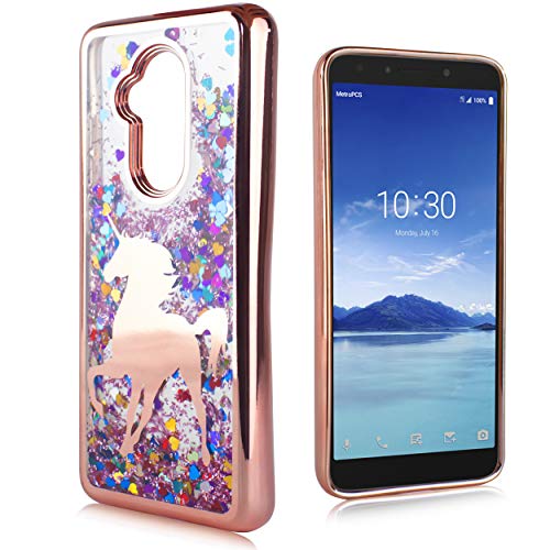 Alcatel 7, Alcatel 7 Folio, Tmobile Revvl 2 Plus Case, Liquid Glitter Quicksand Flowing Sparkle Clear Cute Bling Case (Unicorn)