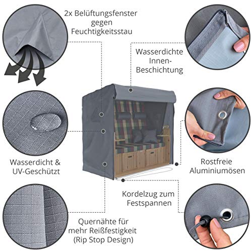 SANZARO Strandkorb Schutzhülle winterfest 165 cm XXL passend für 160 breit | RipStop-Technologie mit 600D Oxford Stoff… – Bild 5