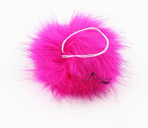1pc Faux Fox Fur 4.3inch Fluffy Pom pom Ball W/ Cord for Hat Scarves Accessories DIY (Hot Pink)