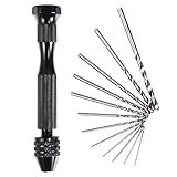 eBoot 12 Pieces Twist Drill Bits Precision Pin Vise Woodworking Hand Drill for Model Resin Jewelry Walnut Amber Beeswax Olive Nut