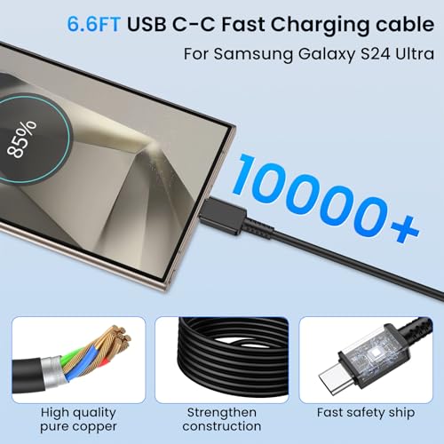 45W Fast Charging Charger, 2 Pack USB C Fast Charger with 2M Cable for Samsung Galaxy S26/S25/S24/S23/S22/S21/S20/Ultra/Note20/A73/A55/A54, Type C Plug Charging Head Plug Adapter Corrient