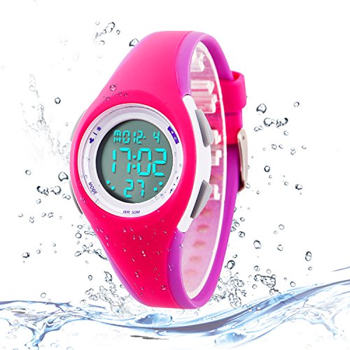 Kids Digital Sport Watch Outdoor Waterproof Watch with Alarm for Child Boy Girls Gift LED Kids Watch Rose Purple
