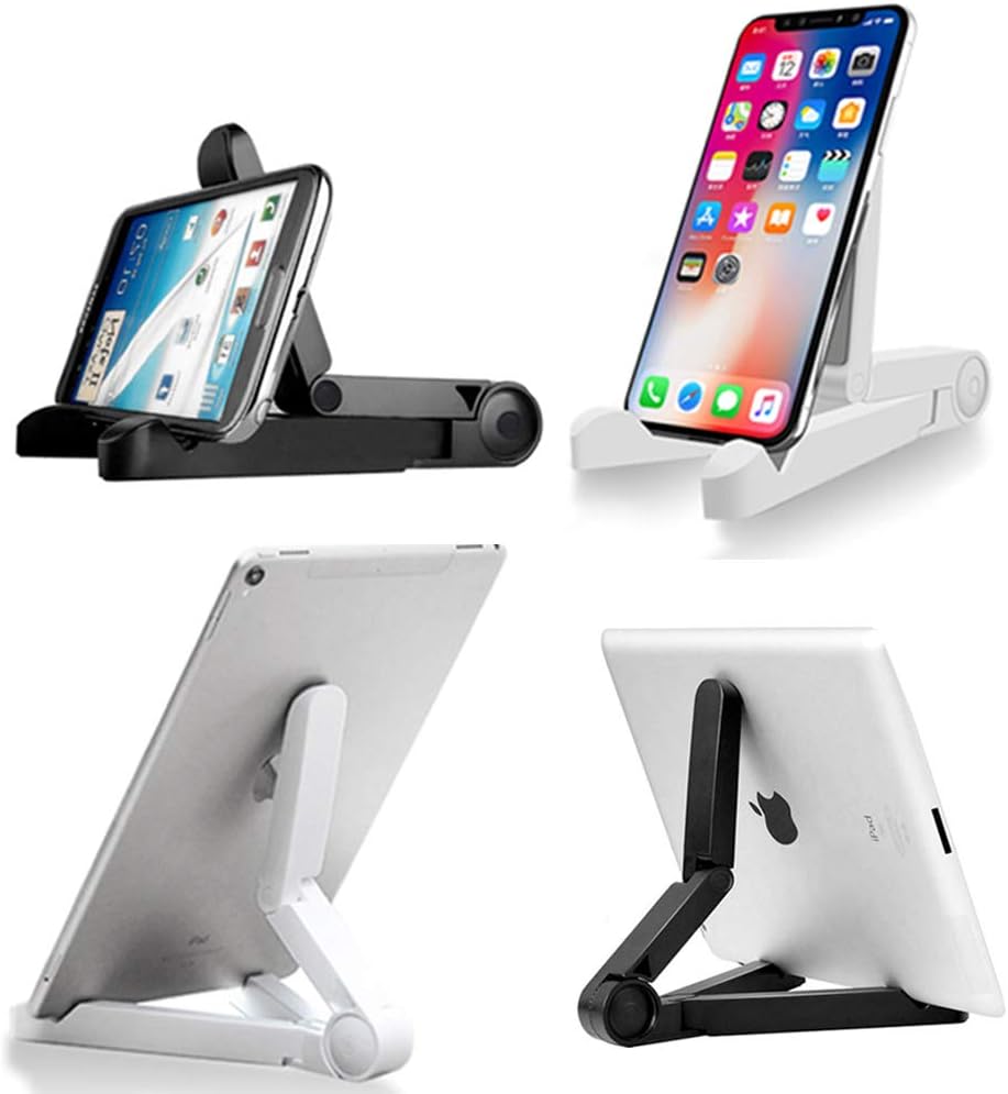LIPROFE 2 Pack Cell Phone Stand Phone Dock Cradle Holder Foldable Adjustable Height Angle for All Phones Tablets with Anti-Slip Base Black White