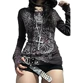 Women Vintage Y2K Graphic Sweatshirt Grunge Punk Gothic Slim Fit Long Sleeve Crop Top Sexy Autumn Streetwear