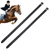 CALFOVERA 2PCS 16 Inch Black Genuine Leather Equestrian English Spur Straps Adjustable Stability Cowhide Leather Straight Stirrup Hobble Straps for Saddles Horse Riding Gear