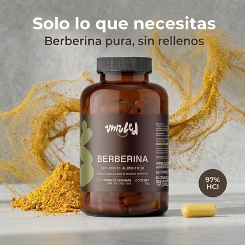 Unruled - Berberina 500mg Capsulas | Alta Pureza HCl al 97% | Suplemento Alimenticio Natural, Sin Rellenos | 60 Capsulas Veganas | Hasta 2 Meses de Consumo