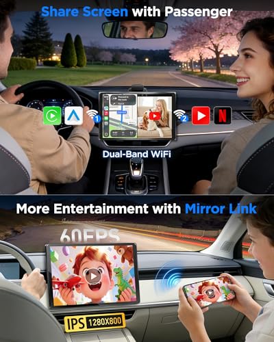 URVOLAX 10.1 Inch Rotating Apple CarPlay: Android 13 Wireless Android Car Display with Google Play - Magnetic Holder Car Play Retrofit Screen - Integrated GPS Navigation, OTA Updates, Dual WiFi