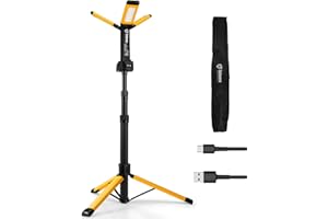 Rechargeable Work Light with Stand, GoGonova Cordless Work Light with Triple LED Lamps, 8AH Battery, 700/1200/2200 Lumen, 4000/6500K Dimmable Camping Light with Detachable Tripod（Yellow）