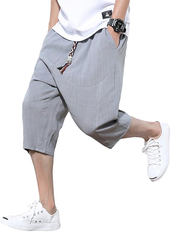 Amazon Ceen サルエルパンツ メンズ 麻 七分丈 夏 無地 調整紐 ゆったり 大きいサイズ ミディアムパンツ 通販