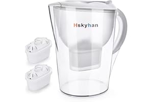 Hskyhan Alkaline Water Filter Pitcher - 3.5 Liters Improve PH, BPA Free, 2 Long Lasting Filters Included, Replacement Cartridge Timer, 7 Stage Filtration System (White)