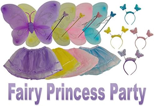 Fairy Princess Party Dresses 4 Colors Includes Wings, Tutu, Tiara, Magic Wand