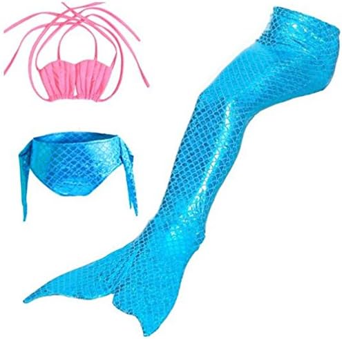 HBMaida Girls Sparkle Mermaid Tail With Monofin Swimmable Tail Swimsuit 3PCS Sets