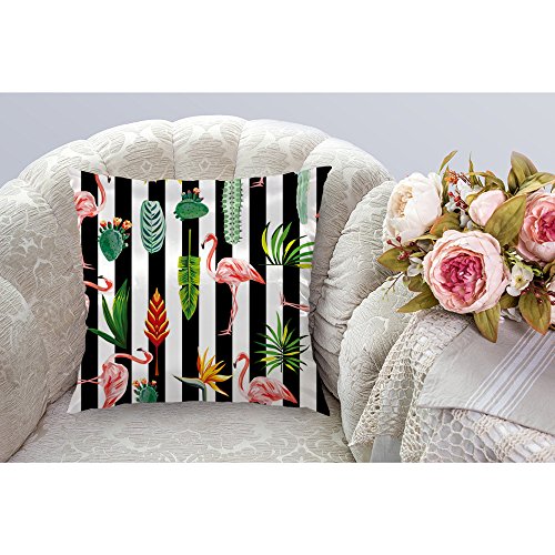 HGOD DESIGNS Tropical Leaves Pillow Cover,Cactus and Pink FlamingoThrow Pillow Case 18 x 18 Inches Square Cushion Cover for Sofa,Green,Pink,Black