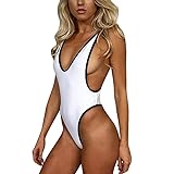 Funic Deep V Neck One Piece Women Thong Bikin,Soild