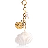 Seashell Keychain for Women, Beach Bag Charm Coastal Ocean Key Ring Shell Handbag Purse Accessory Nautical Beachy Gift for Summer & Tropical Holiday Beach Party Jewelry