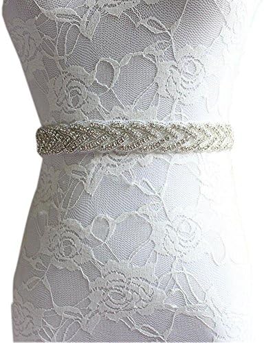 Womens Crystal Rhinestone Beaded Satin Bridal Sash Chic Wedding Party Belt With Ribbon (White)