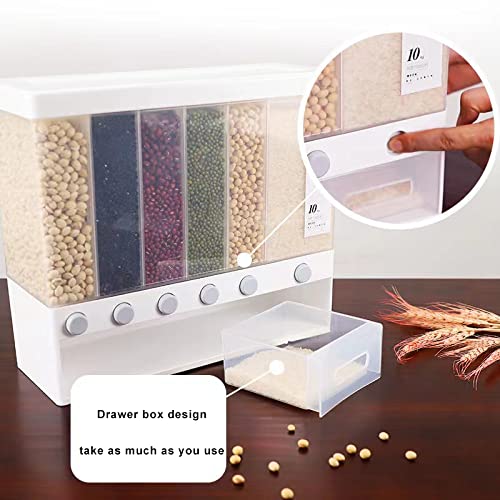 Xilei Dry Food Dispenser ,Wall mounted 6Grid Cereal Dispenser,Rice